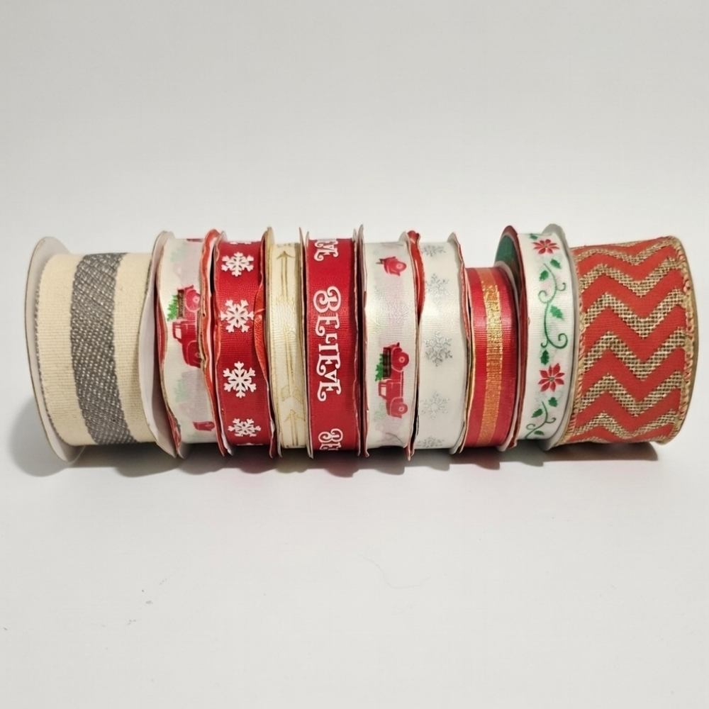 Festive Holiday Ribbon Set - Red, White, Gold